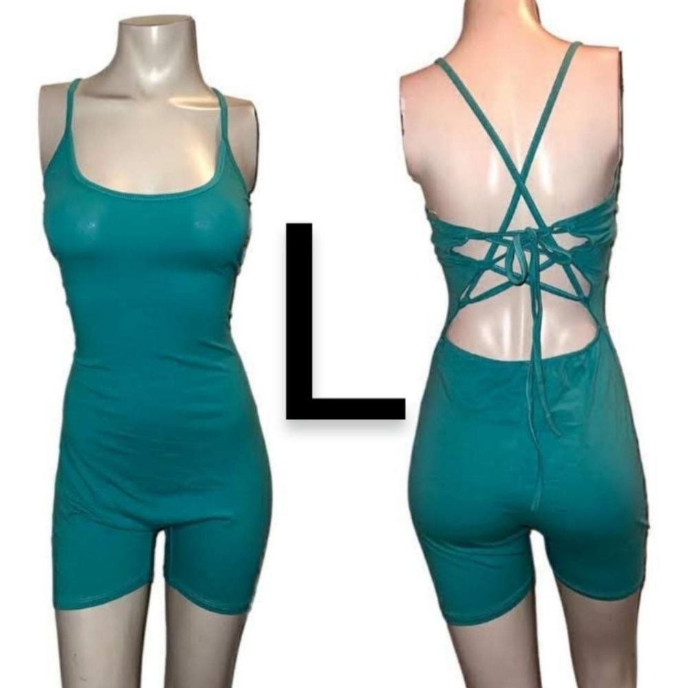🆕Turquoise Cami Strap Bodycon Romper~Size L - Picture 2 of 9